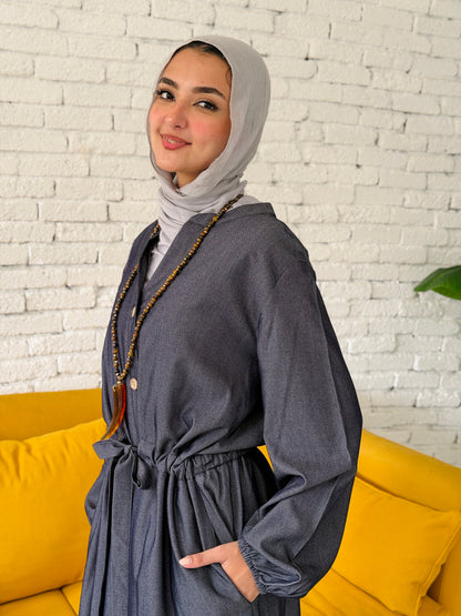 Waist Knot Tencel Dress In Slate Grey