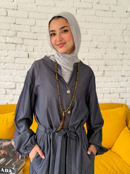 Waist Knot Tencel Dress In Slate Grey