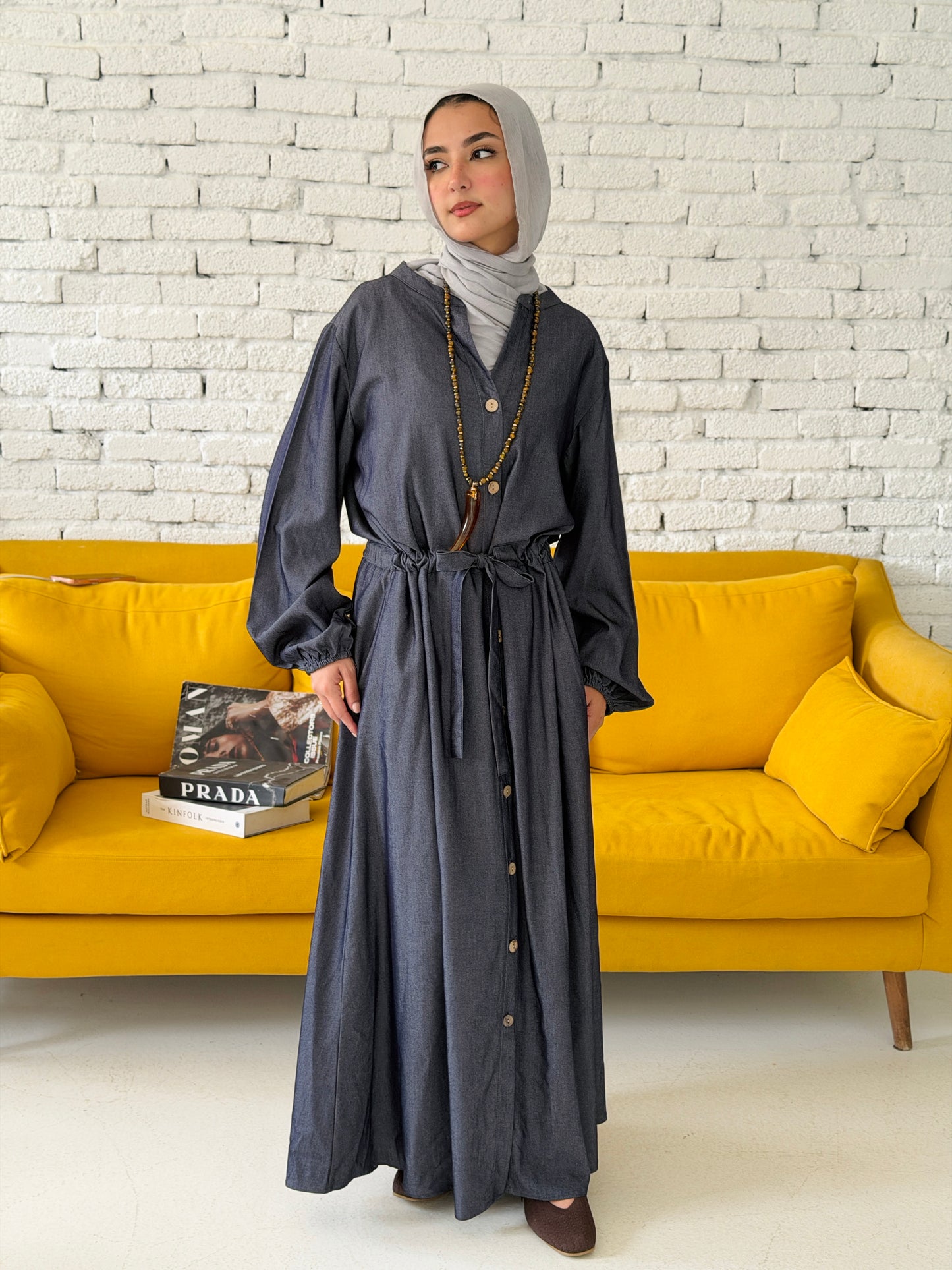 Waist Knot Tencel Dress In Slate Grey