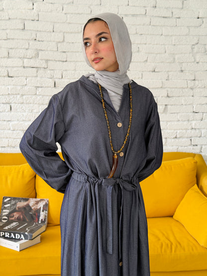 Waist Knot Tencel Dress In Slate Grey