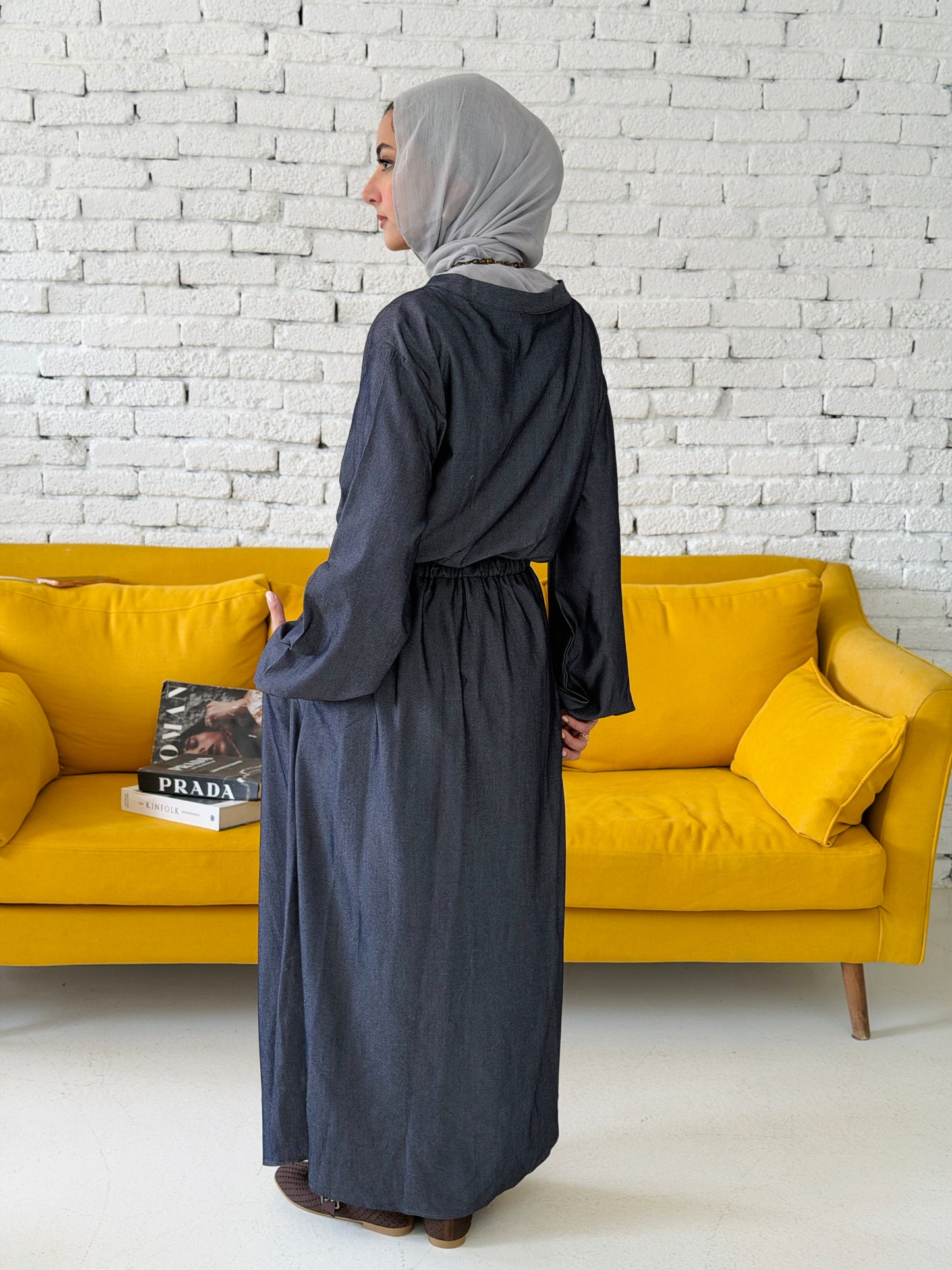 Waist Knot Tencel Dress In Slate Grey