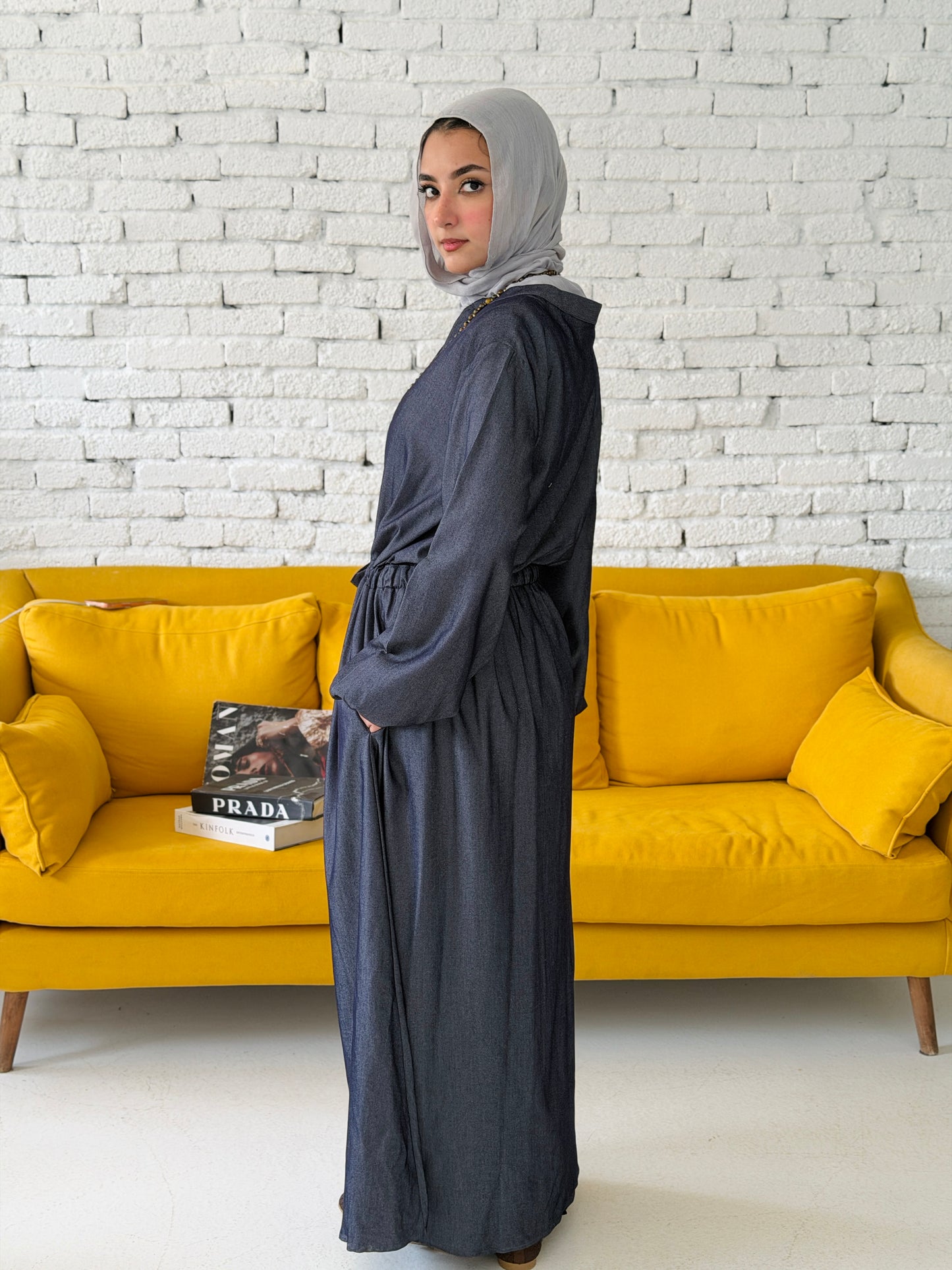 Waist Knot Tencel Dress In Slate Grey