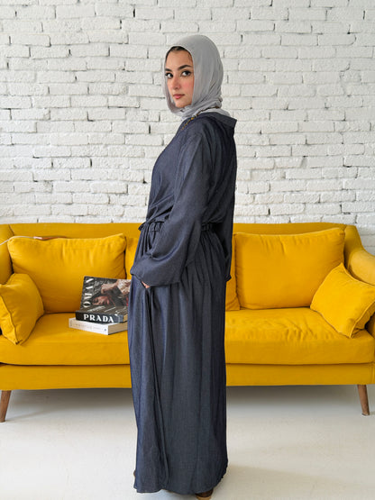 Waist Knot Tencel Dress In Slate Grey