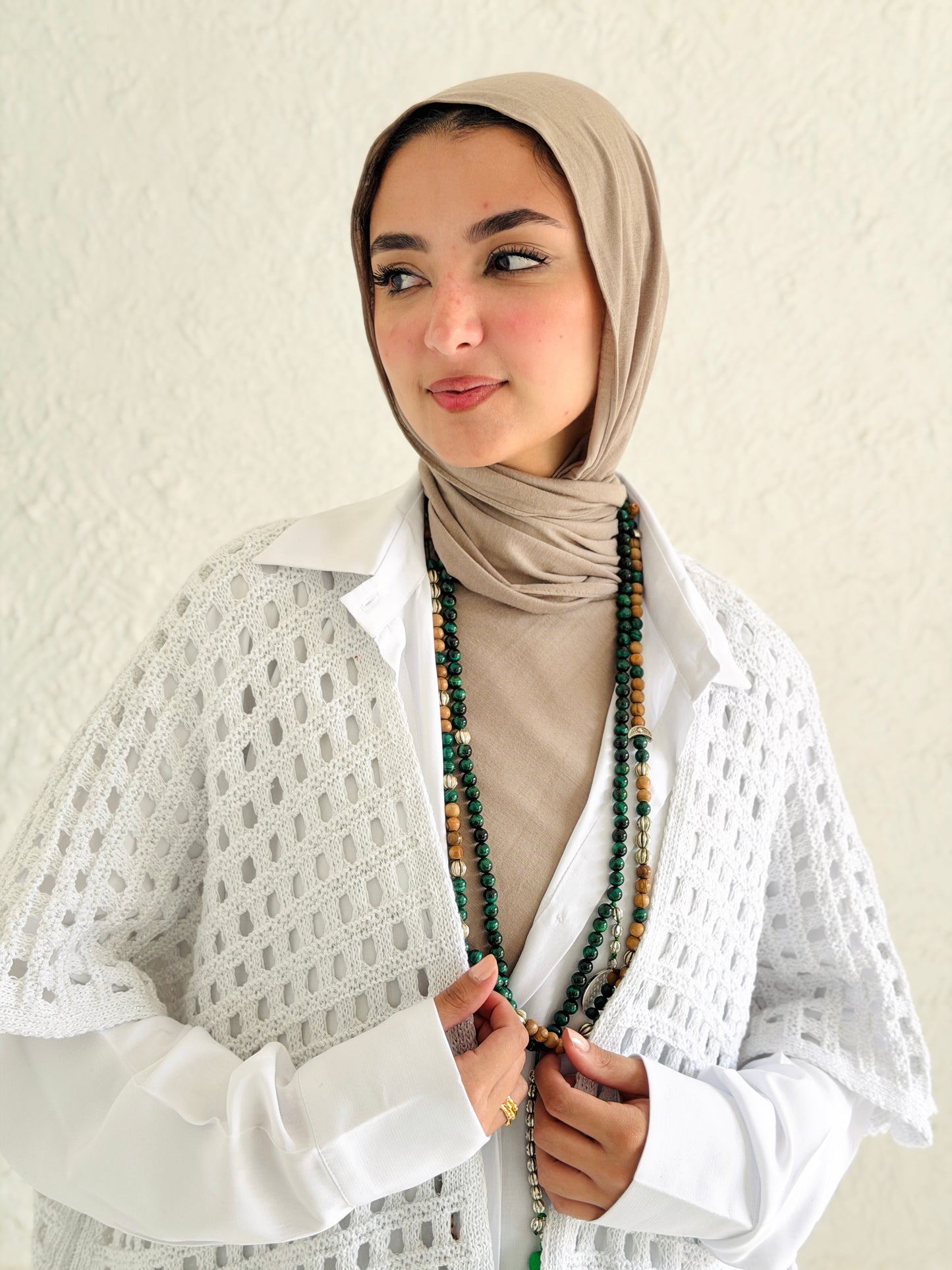 Shimmer Crochet Kimono Vest In White