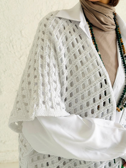 Shimmer Crochet Kimono Vest In White