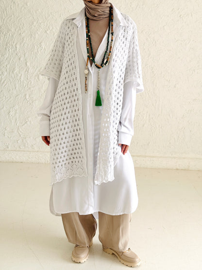 Shimmer Crochet Kimono Vest In White