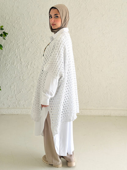 Shimmer Crochet Kimono Vest In White