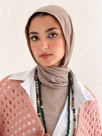 Shimmer Crochet Kimono Vest In Nude Peach