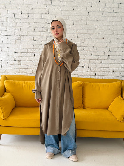 Model Shirt Dress In Dusty Olive