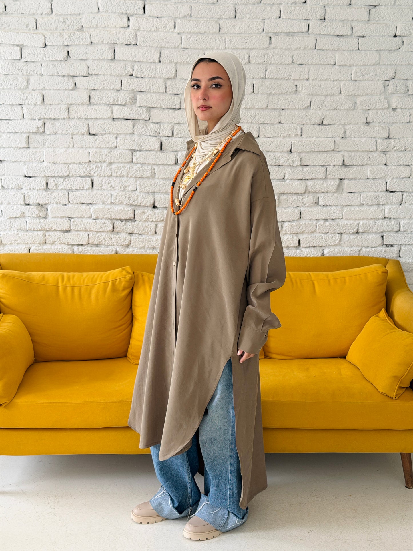 Model Shirt Dress In Dusty Olive