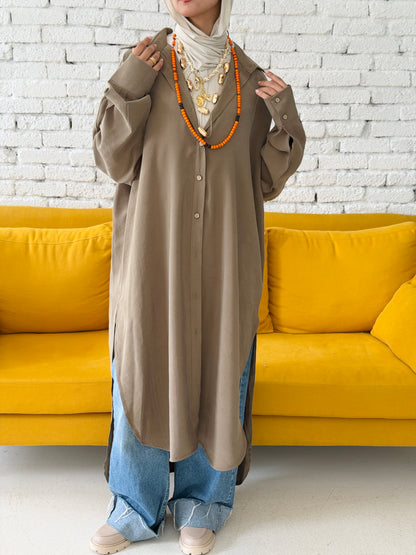 Model Shirt Dress In Dusty Olive