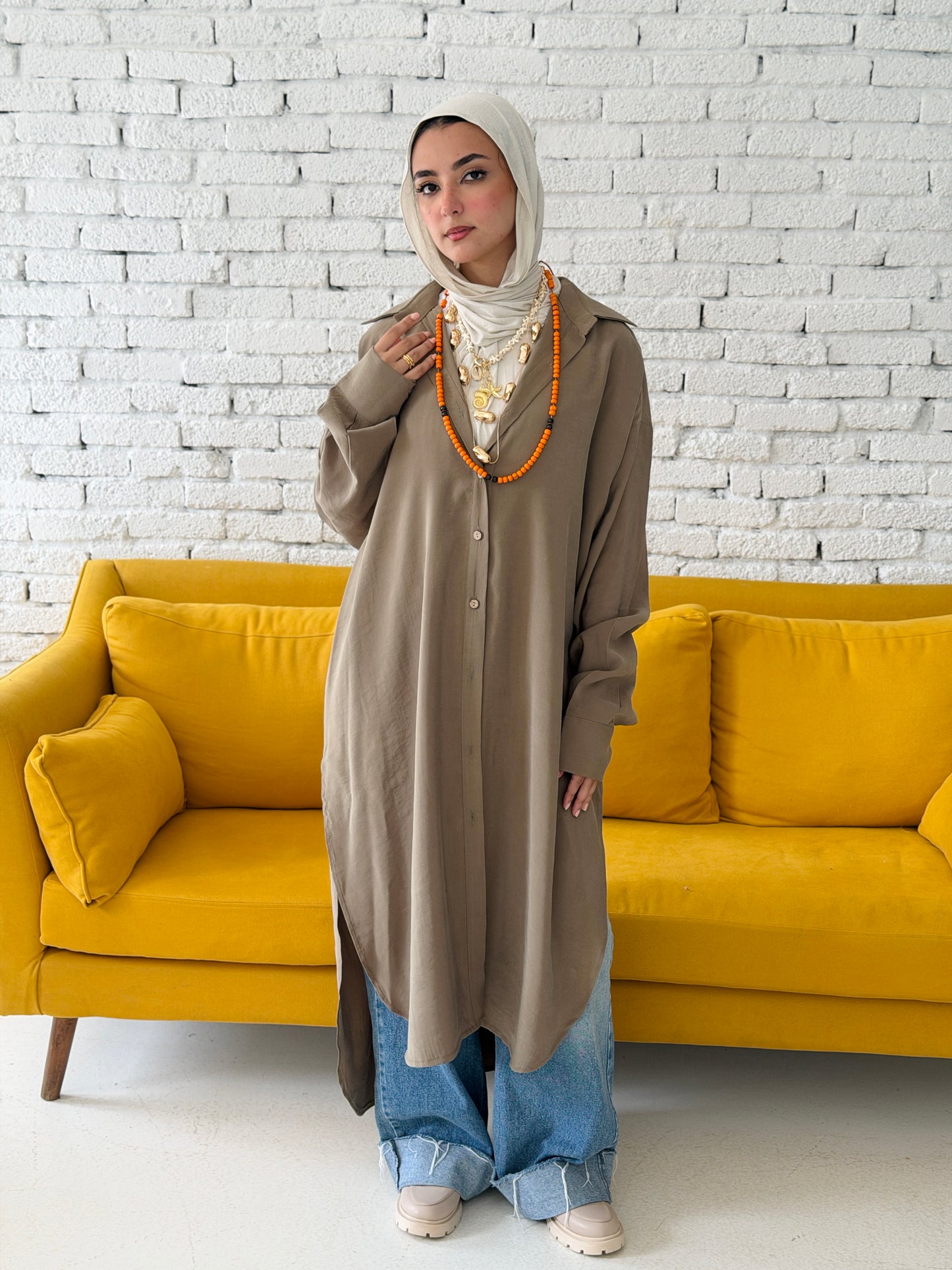 Model Shirt Dress In Dusty Olive