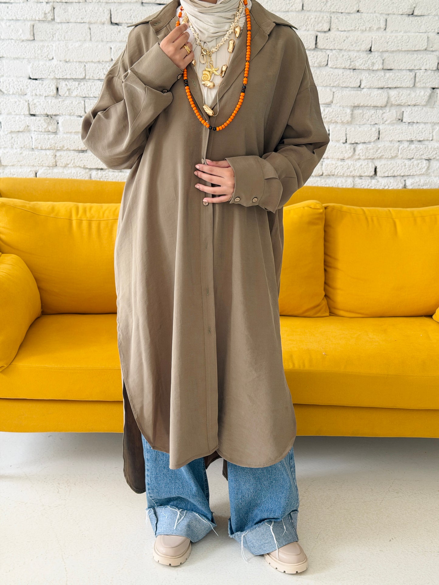 Model Shirt Dress In Dusty Olive