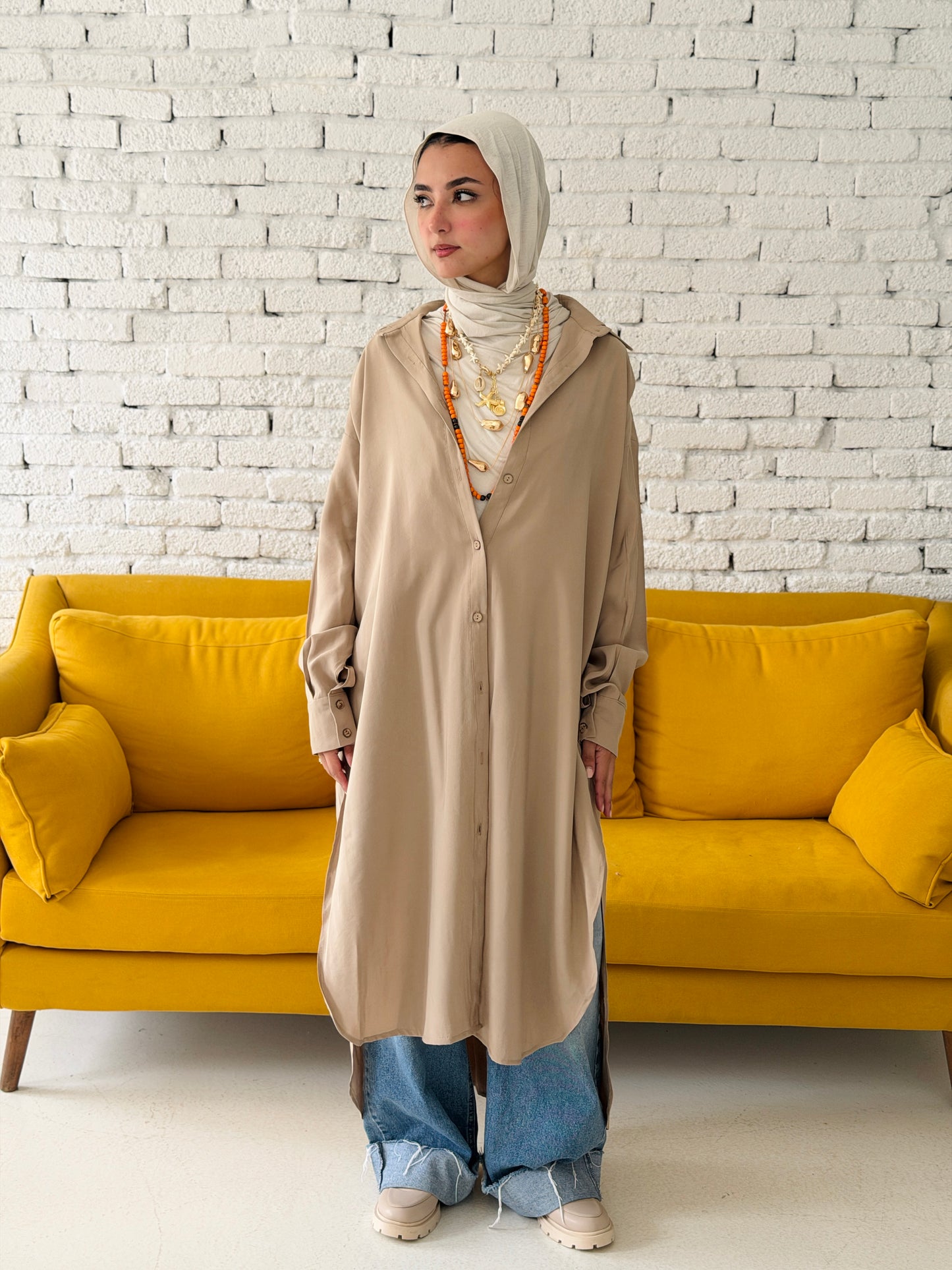 Model Shirt Dress In Beige