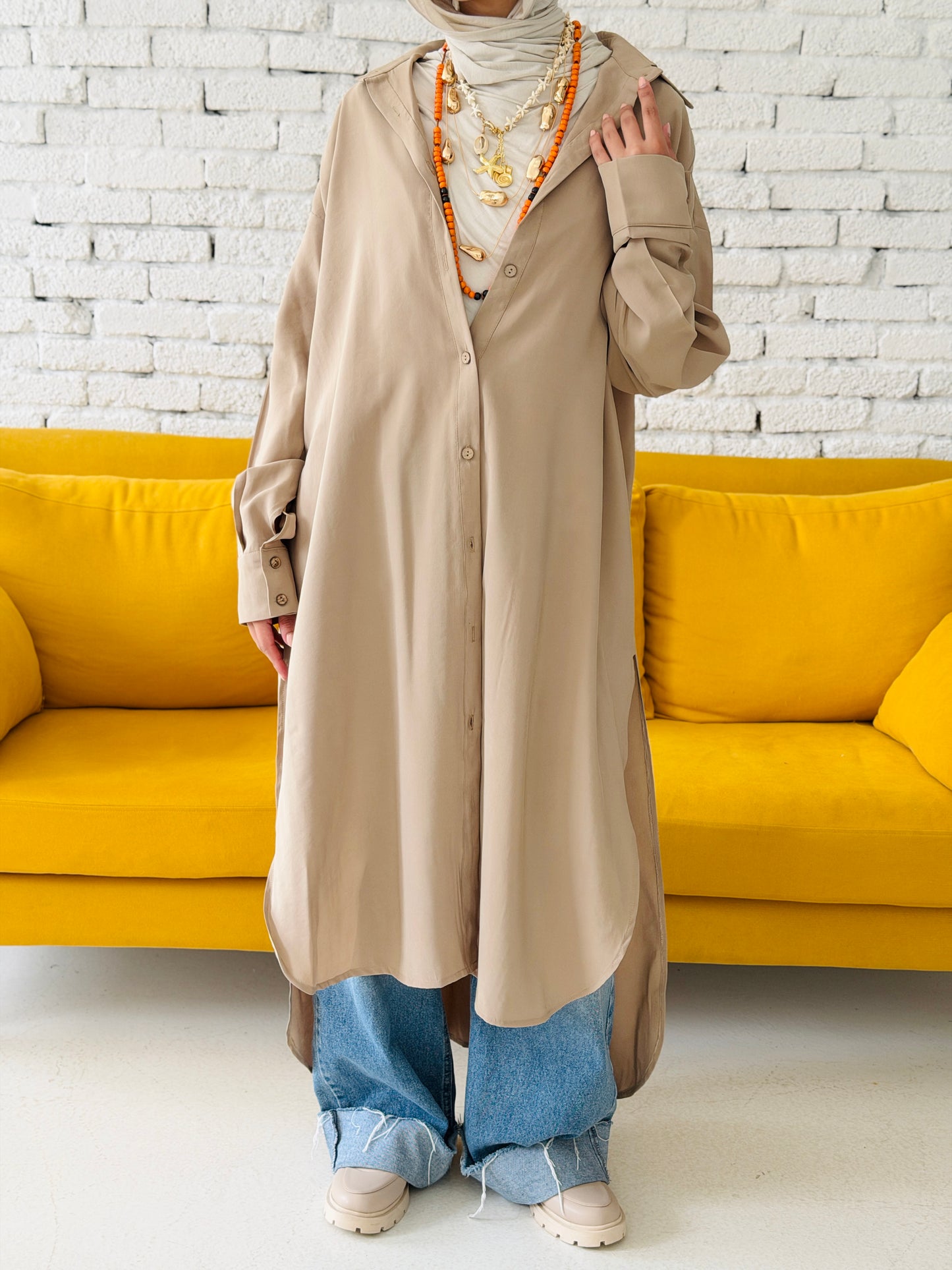Model Shirt Dress In Beige