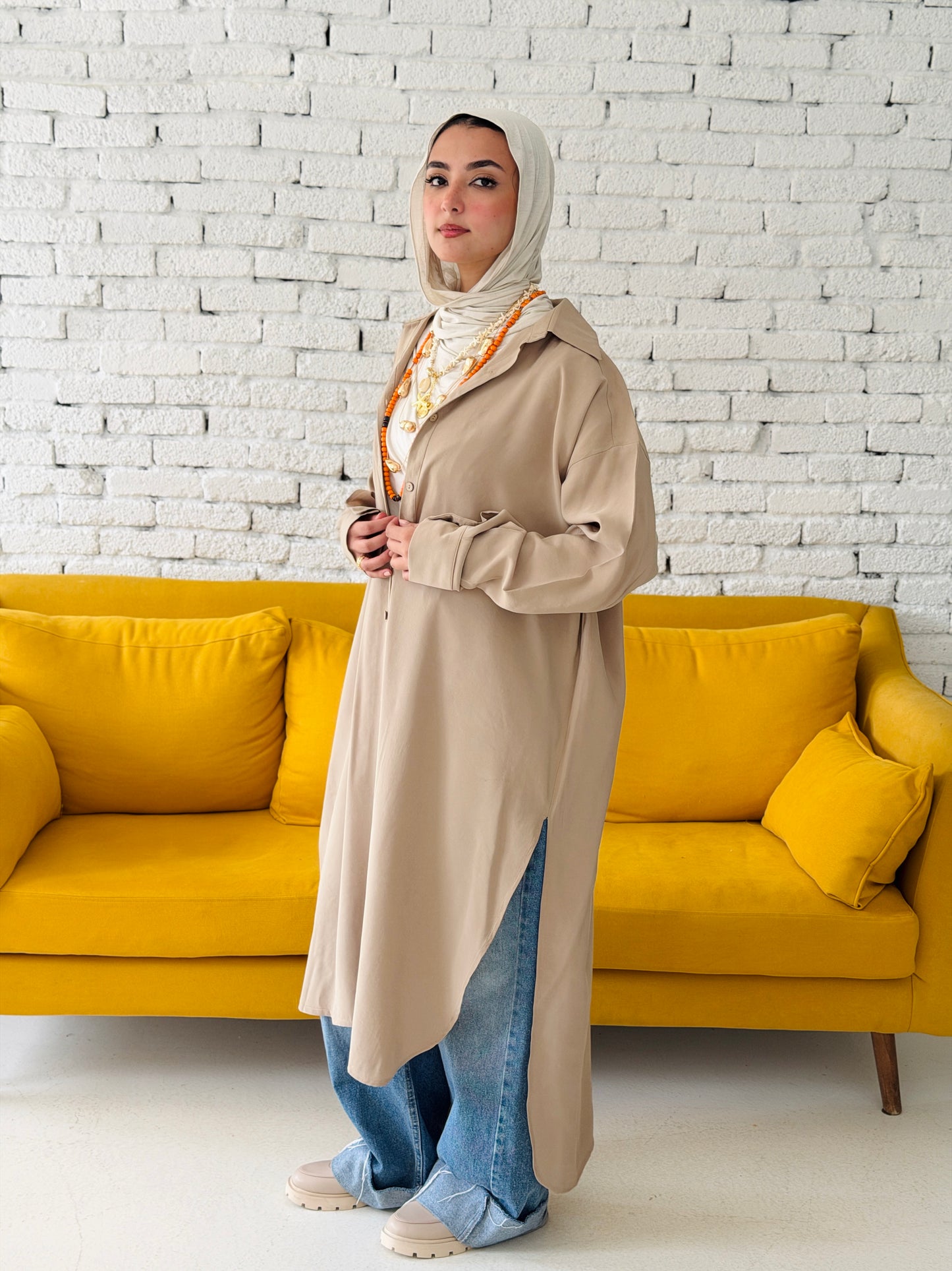 Model Shirt Dress In Beige