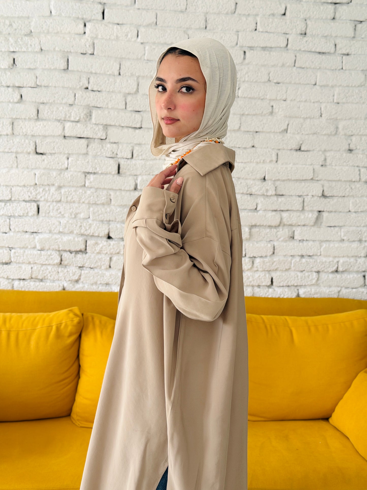 Model Shirt Dress In Beige