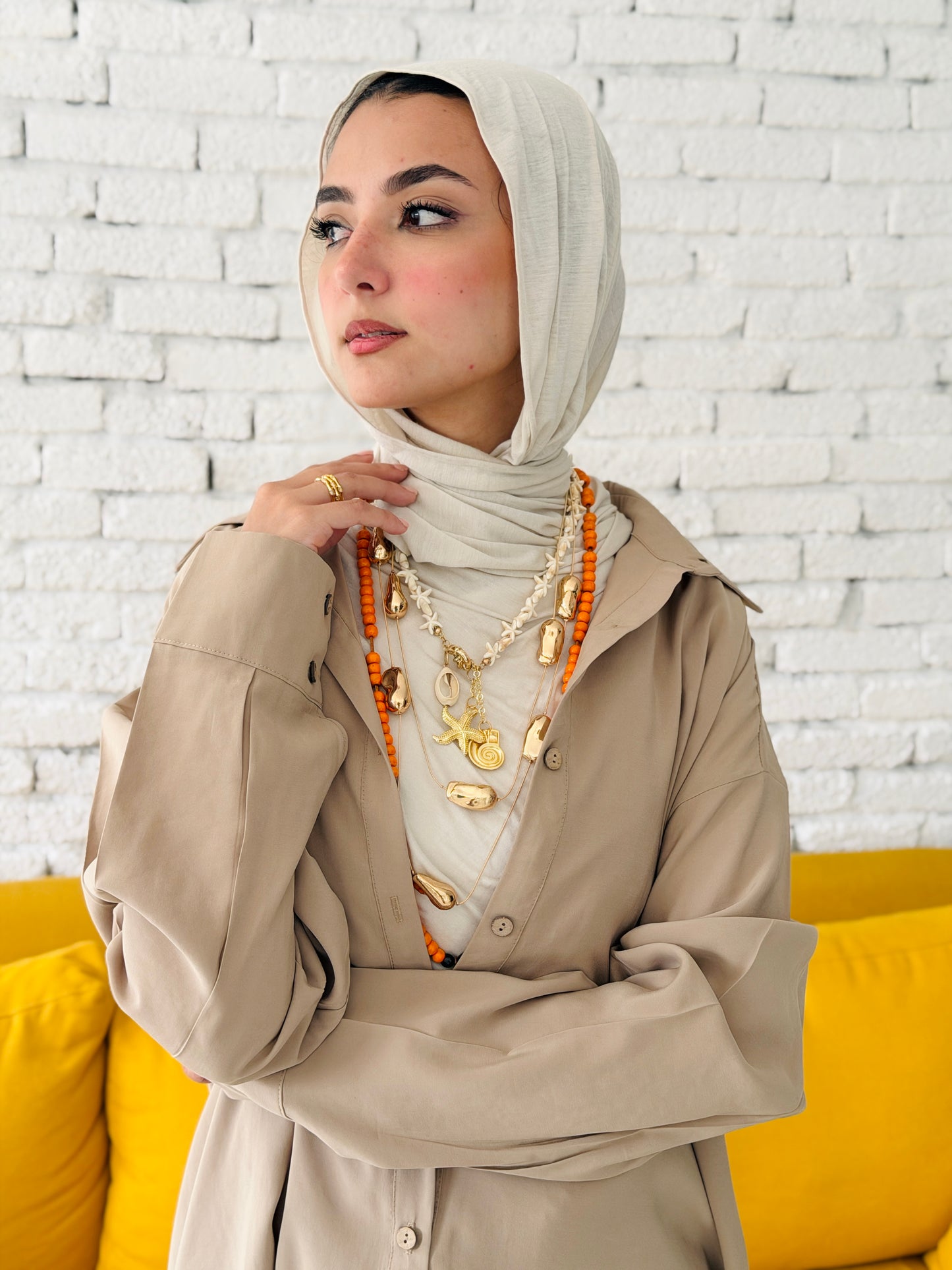 Model Shirt Dress In Beige