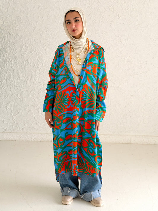 Tropical Waves Shirt Dress
