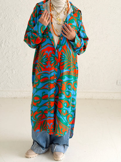 Tropical Waves Shirt Dress