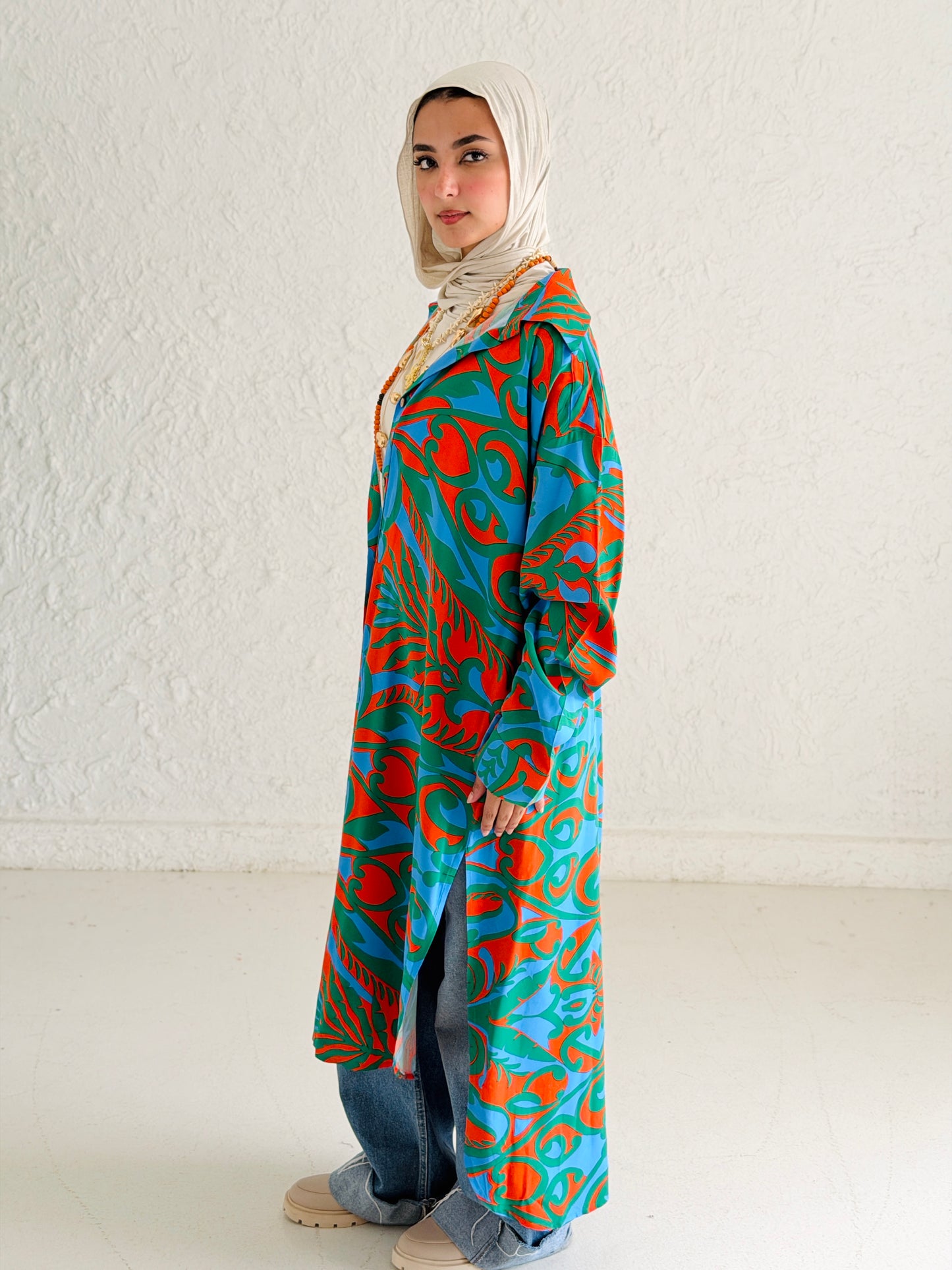 Tropical Waves Shirt Dress
