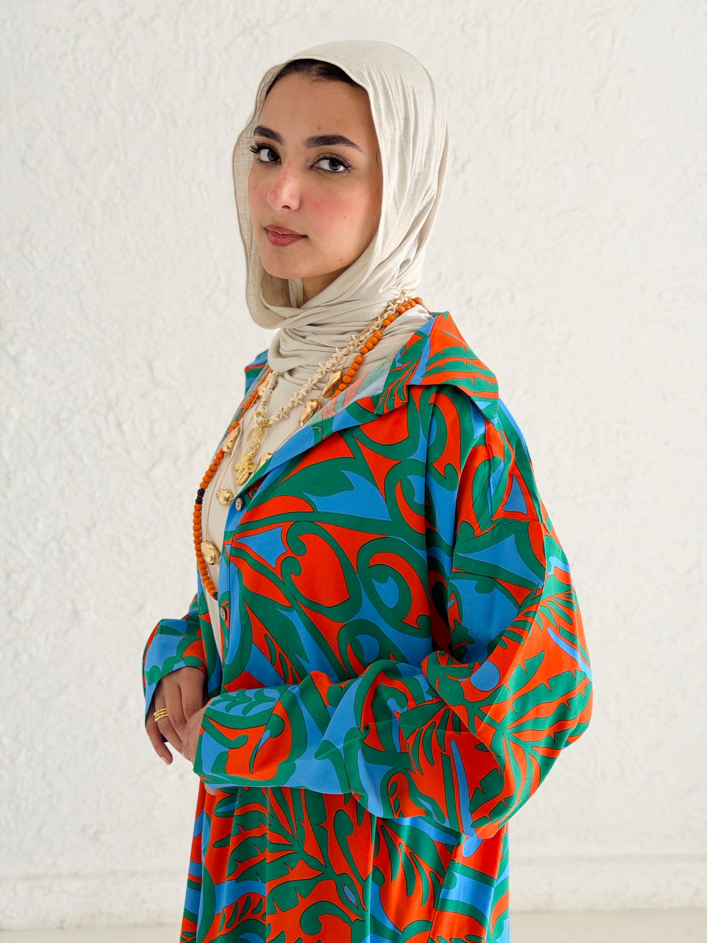 Tropical Waves Shirt Dress