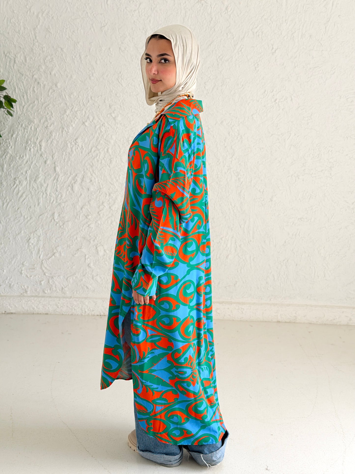 Tropical Waves Shirt Dress