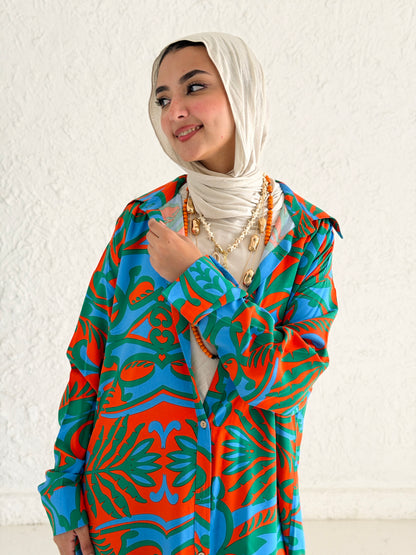 Tropical Waves Shirt Dress