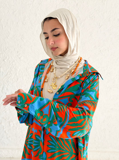 Tropical Waves Shirt Dress