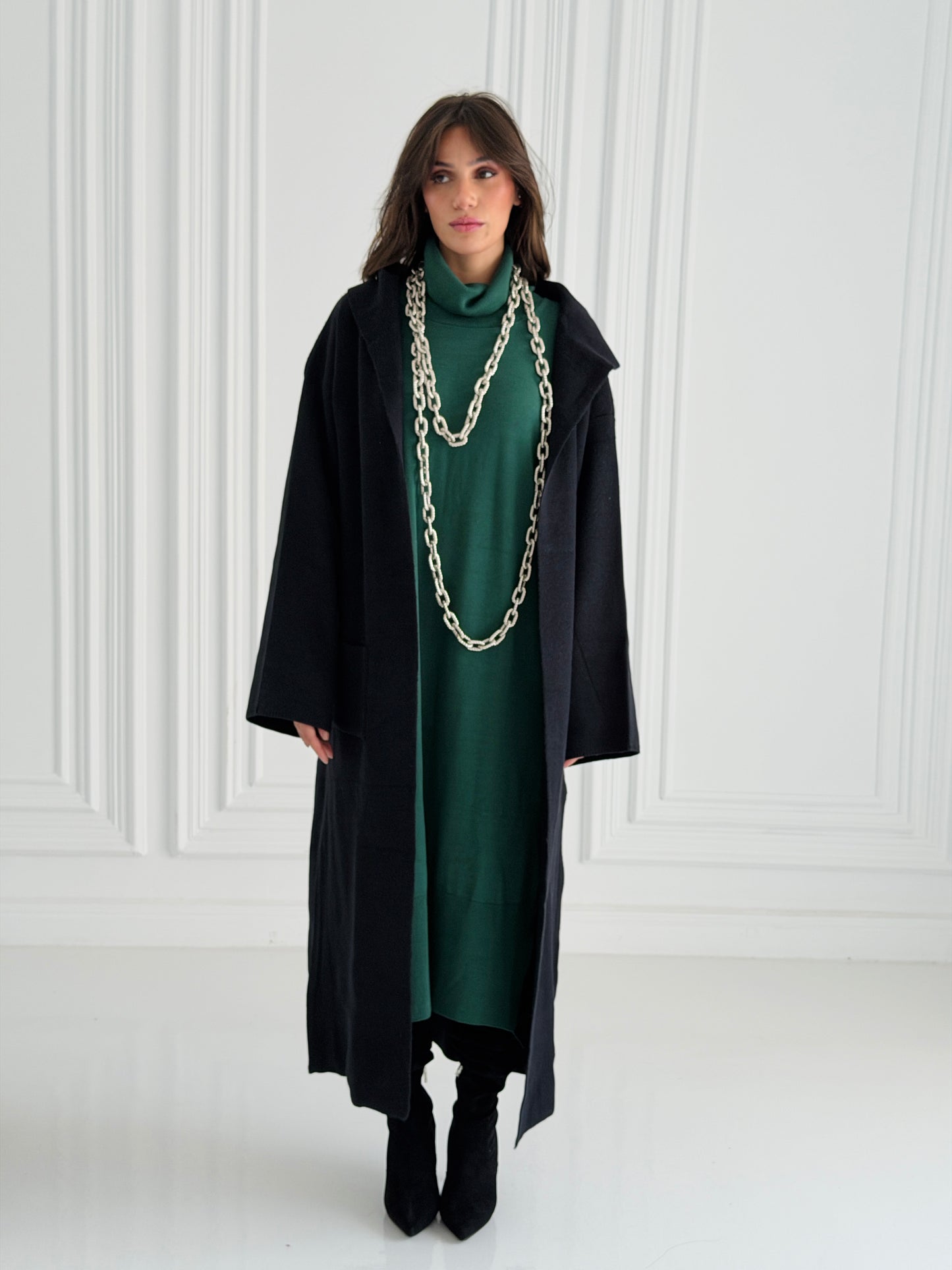 The Tranquil Knit Maxi Coat In Black