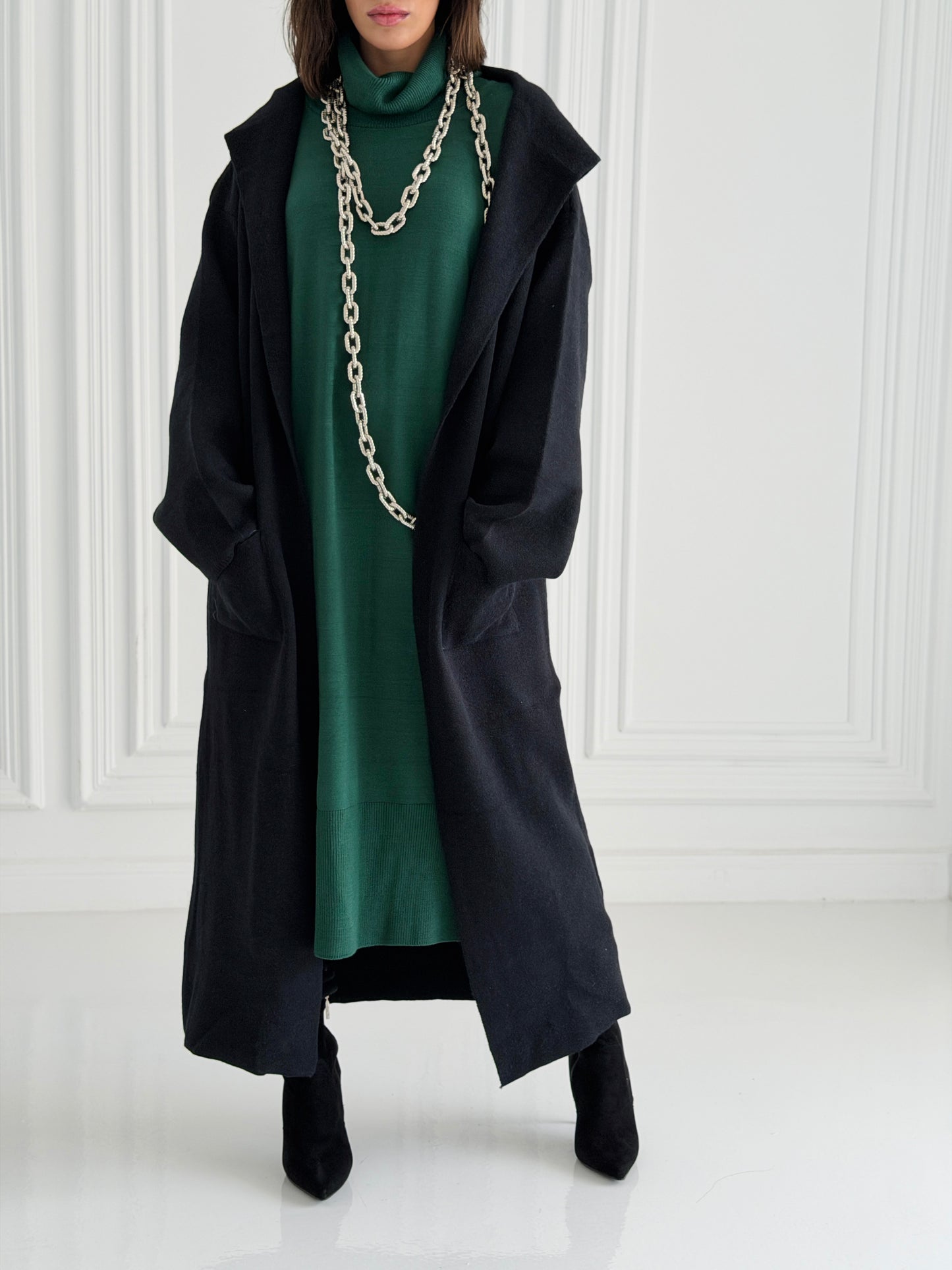 The Tranquil Knit Maxi Coat In Black