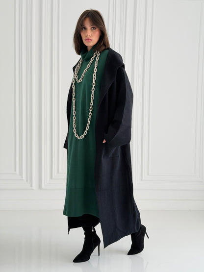 The Tranquil Knit Maxi Coat In Black