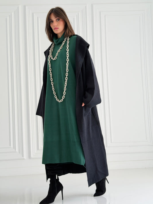 The Tranquil Knit Maxi Coat In Black