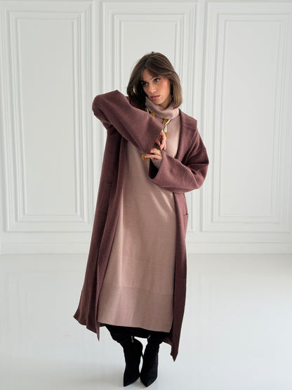 The Tranquil Knit Maxi Coat In Brown