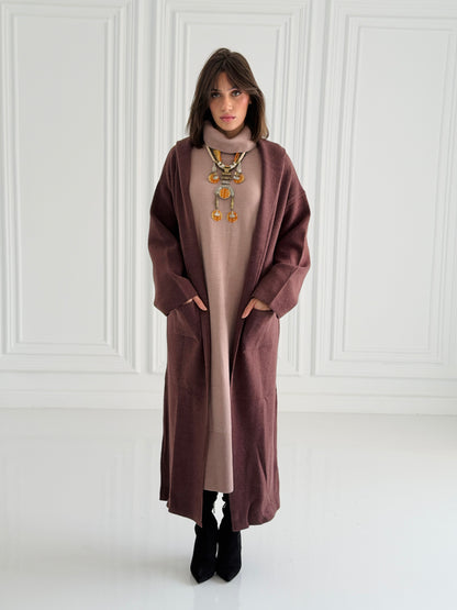 The Tranquil Knit Maxi Coat In Brown