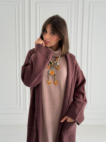 The Tranquil Knit Maxi Coat In Brown