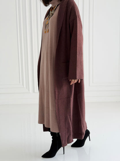 The Tranquil Knit Maxi Coat In Brown