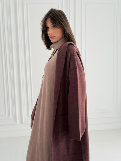 The Tranquil Knit Maxi Coat In Brown