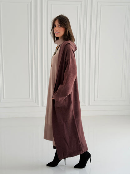 The Tranquil Knit Maxi Coat In Brown