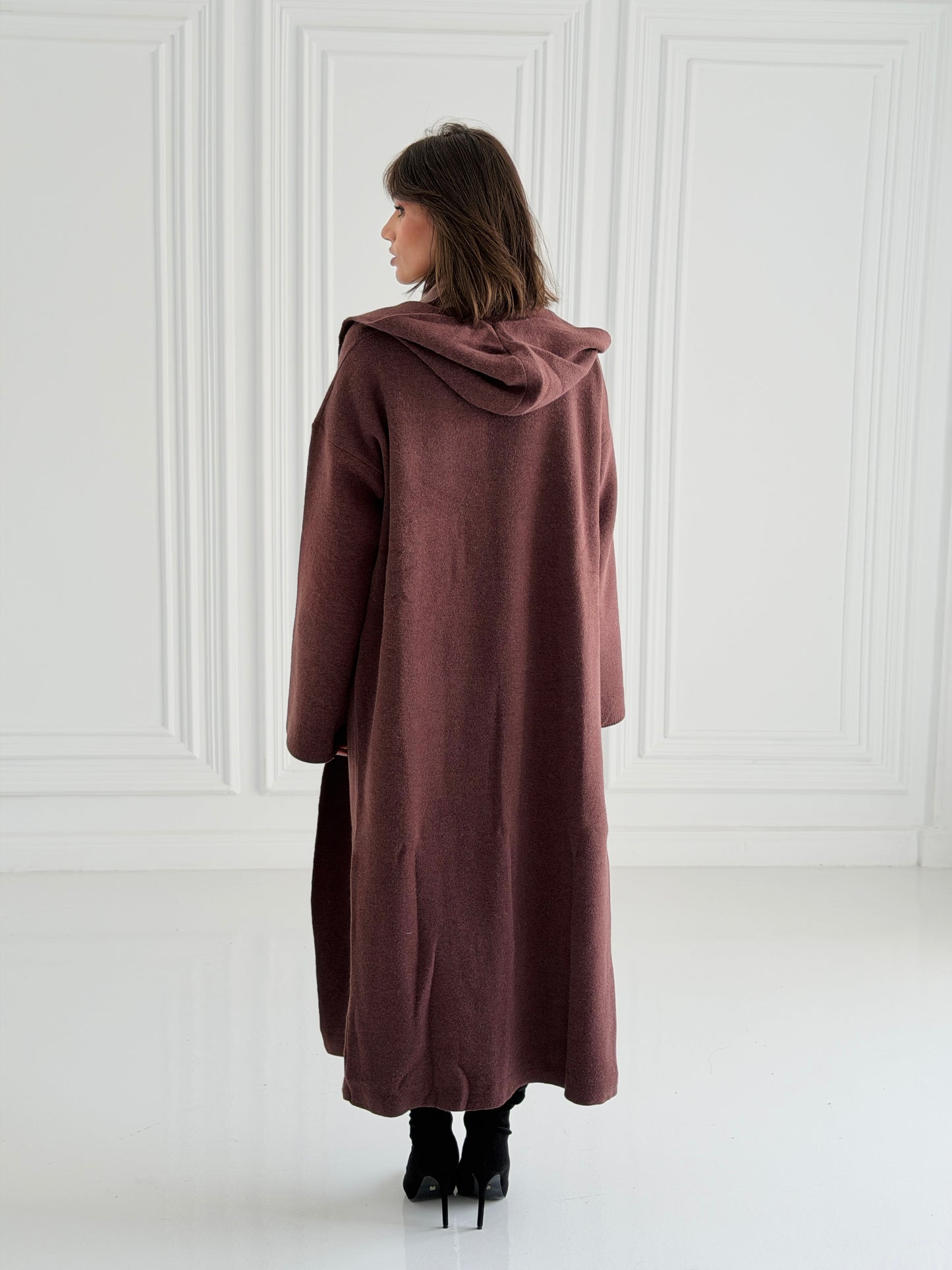 The Tranquil Knit Maxi Coat In Brown