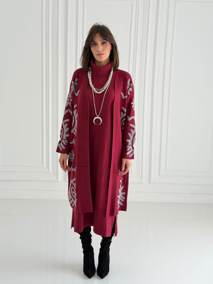 Boho Knitted coat In burgundy