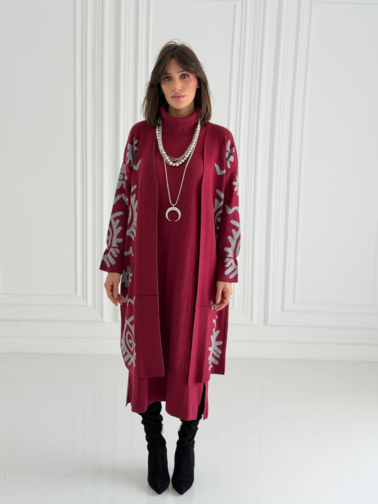 Boho Knitted coat In burgundy