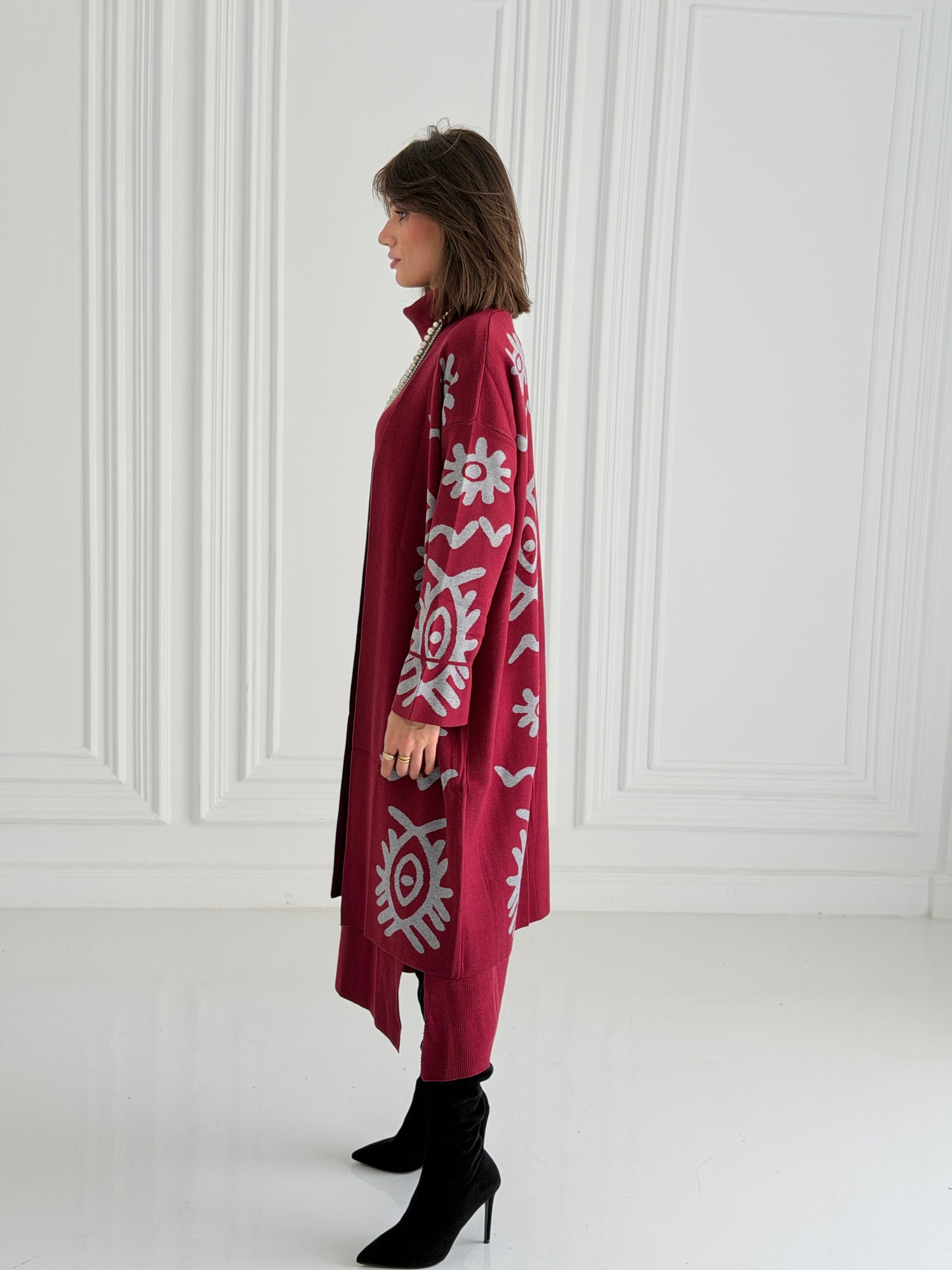 Boho Knitted coat In burgundy