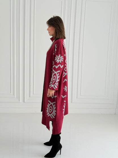 Boho Knitted coat In burgundy