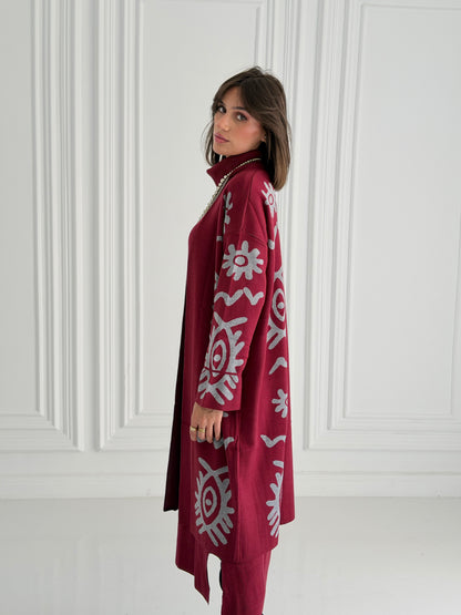Boho Knitted coat In burgundy