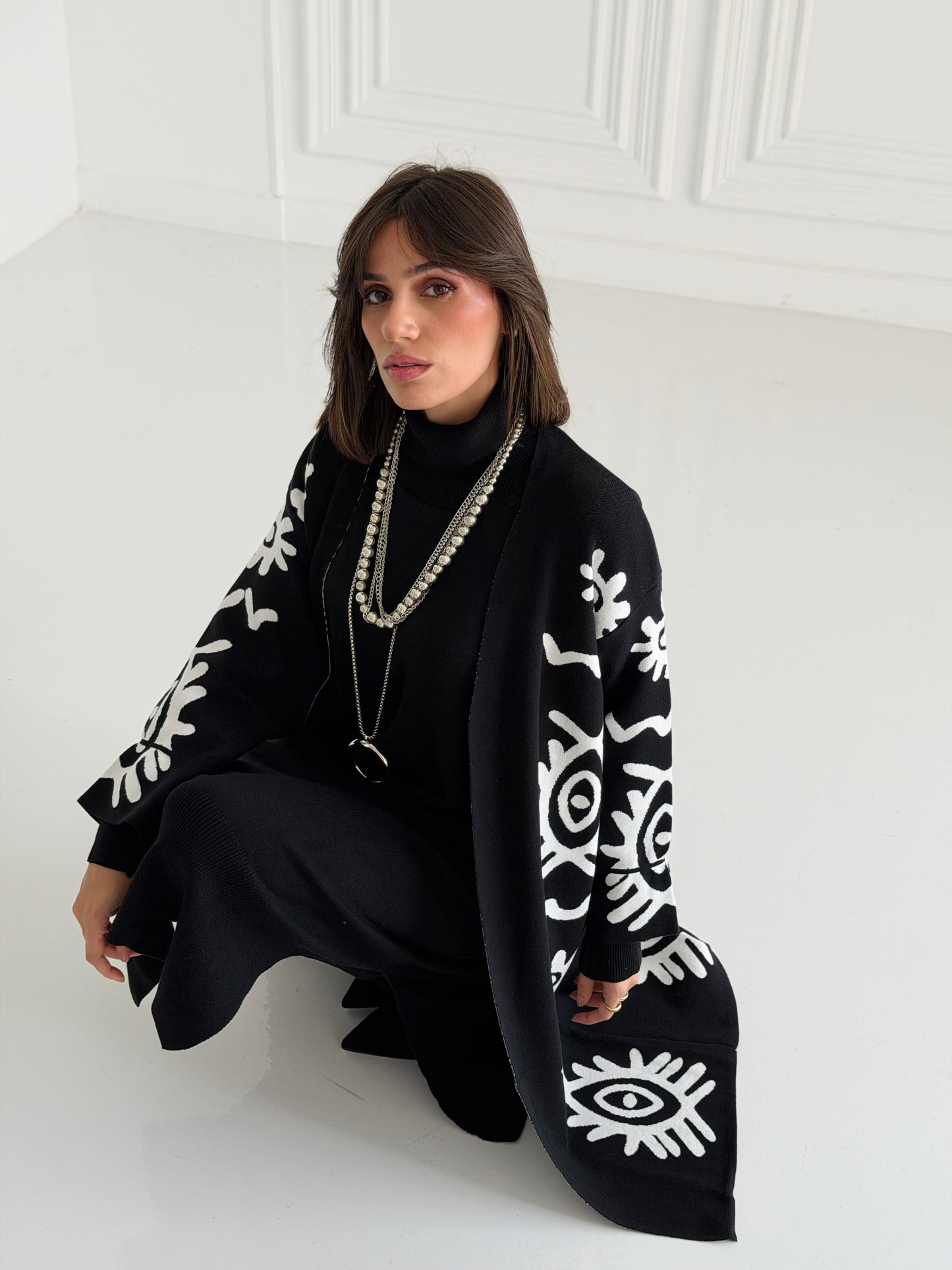 Boho Knitted coat In Black