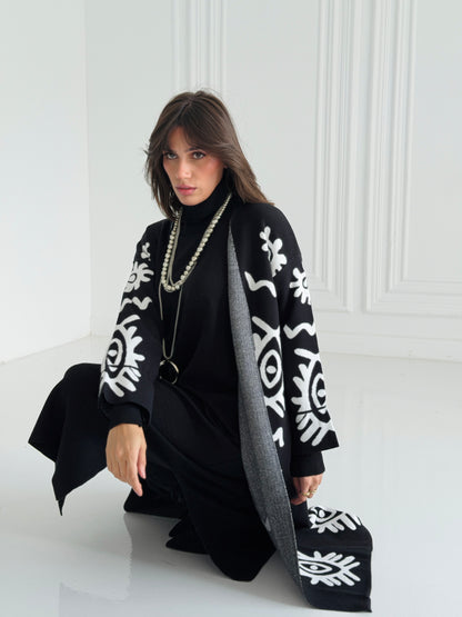Boho Knitted coat In Black