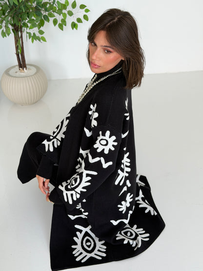 Boho Knitted coat In Black
