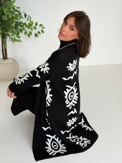 Boho Knitted coat In Black