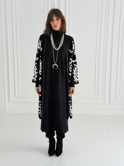 Boho Knitted coat In Black